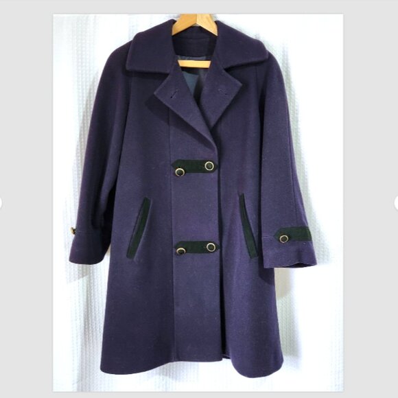 Mallia Coat Virgin Wool and Cashmere Ladies Lg -XL Purple Fabric made in Italy - Picture 1 of 8